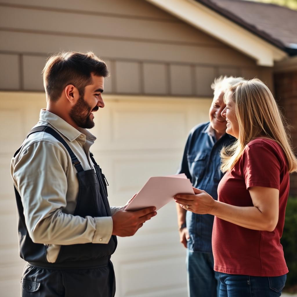 Sheffield Lake Garage Doors technician consulting with homeowners